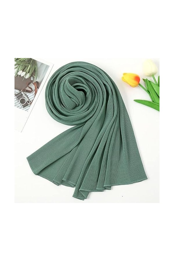 Foulard en Mousseline de Soie Plissée et Plissée, Wraps Musulman Hijab Châle Lady Soft Beach Rides Châles Foulards Foulard en