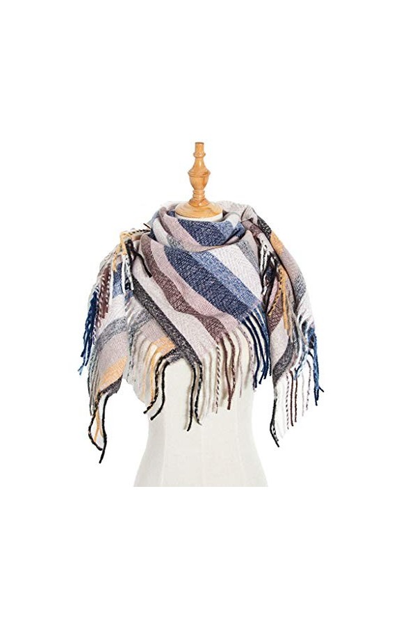 TYXL Foulard de Soie Femme, Polyester Long Glands Écharpe Grand Arc-En-Ciel Carré Écharpe Rayée Colorée Écharpe, Écharpe Femm
