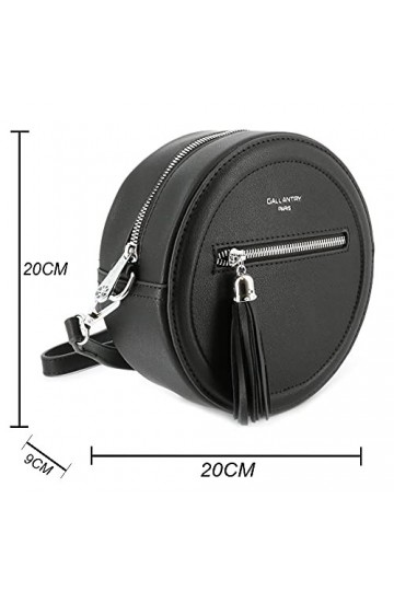 Petit Sac A Bandoulière Femme Rond - Sacoche Messenger Franges en Forme Tambour - Besace Sac de Ville Multipoche Léger - PU C