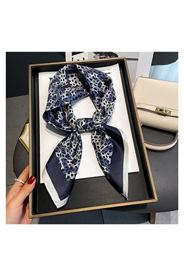 RAN Écharpe de Cheveux en Satin de Soie, Bandeau pour Femme Cadeau tête Cou Foulards Grand carré Classique Lettre Impression 