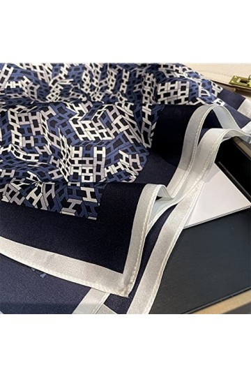 RAN Écharpe de Cheveux en Satin de Soie, Bandeau pour Femme Cadeau tête Cou Foulards Grand carré Classique Lettre Impression 