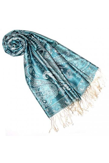 Lorenzo Cana Pashmina Foulard jacquard tissé 100 % soie Motif cachemire Écharpe en soie pashmina Multicolore 70 x 190 cm - - 