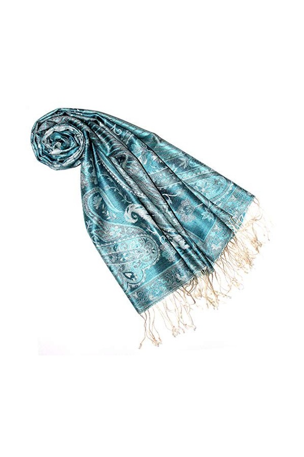 Lorenzo Cana Pashmina Foulard jacquard tissé 100 % soie Motif cachemire Écharpe en soie pashmina Multicolore 70 x 190 cm - - 