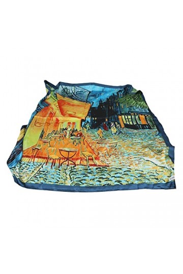 Carmani - ART Écharpe pour femme - Foulard multi-usages pour femme imprimé avec Vincent van Gogh, terrasse de café la nuit