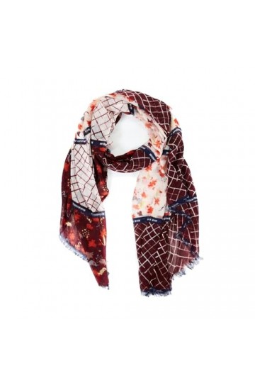 Foulard femme en laine avec combinaison de patchworks, Bordeaux, Taille Unique
