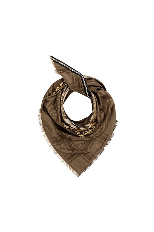 CODELLO Foulard triangulaire pour femme avec imprimé patchtem en coton et modal, Marron moyen, taille unique