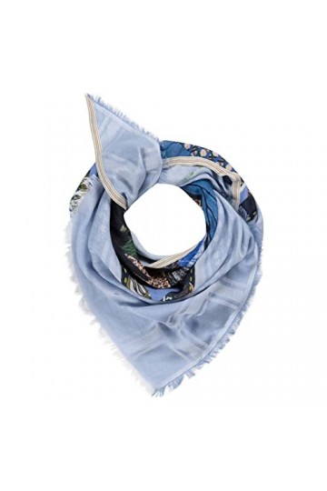 CODELLO Écharpe triangulaire pour femme avec imprimé patchtem en coton et modal, Bleu clair, taille unique