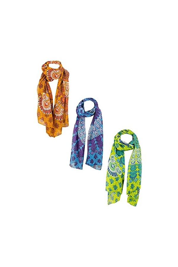Sunsa - Foulard - Femme Multicolore Gelb Blau Orange Taille unique