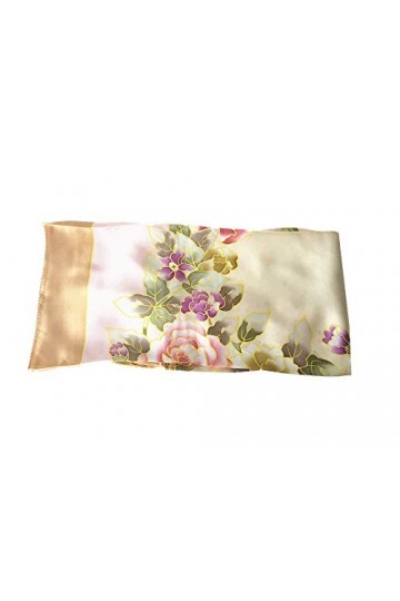 Silk Run – ‘Fleurs luxuriantes’ Foulard carré en 100% soie imprimé 110 cm* 110cm, taille : XL, couleur: écru. 