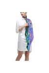 laprée - Foulard Soie Femme Carré de Soie Naturelle 16-Momme Motif Fleur 90 * 90cm Couleur Vert et Violet