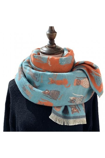 QHLOM Foulard Écharpe à la Mode dhiver for Femme, Dessin animé élégant Petit Chat dimprimé Chat avec Frange, Cachemire ress