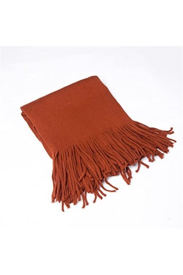Foulard Femme Cheveux Echarpe Soie Designer Foulards Écharpe en Coton Solide Châle Wrap Tricot Longue Rayure Frange 200X33Cm 