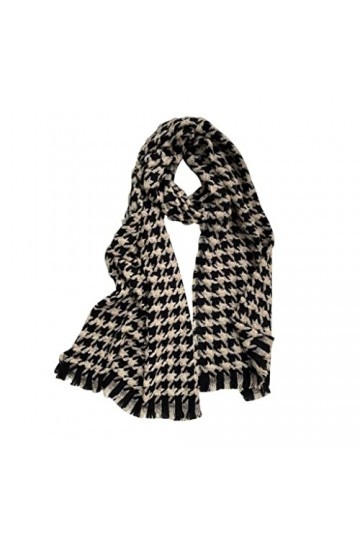 VCADEN Châle Écharpe Foulard Écharpe en Cachemire dimitation for Les Femmes Plaid Noir et Beige Houndetooth Enveloppant des 