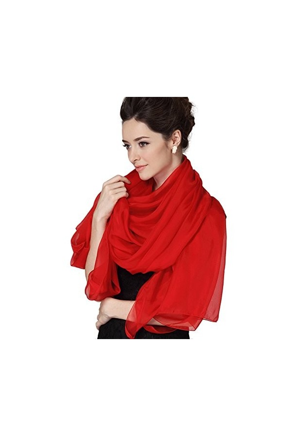 LoveSilk Georgette Foulard 100 % soie pour femme Rouge - Bleu - X-Large