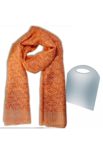 Foulard Imprimé Femme 100% Soie Couleur Corail avec Motifs Crème Collection BEAT Echarpe Design 100 x 180 cm