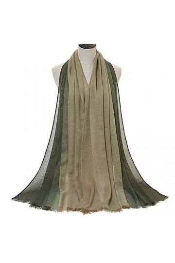 Écharpes dhiver pour femmes - Hijab en coton vert écharpe pour femmes Soild Shimmer avec fil dor Deux couleurs Pashmina Lon