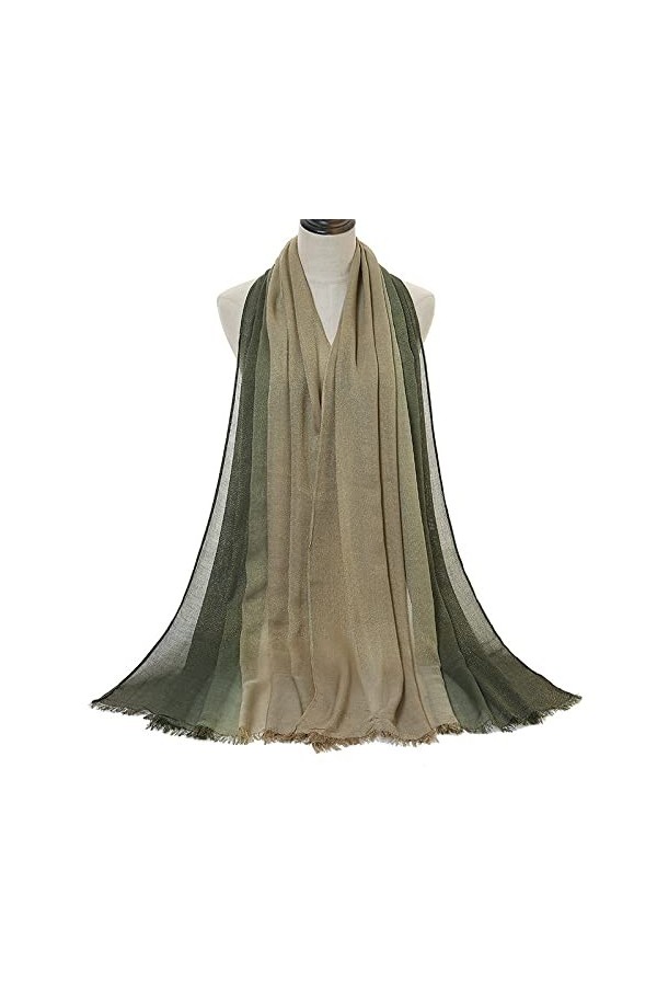 Écharpes dhiver pour femmes - Hijab en coton vert écharpe pour femmes Soild Shimmer avec fil dor Deux couleurs Pashmina Lon
