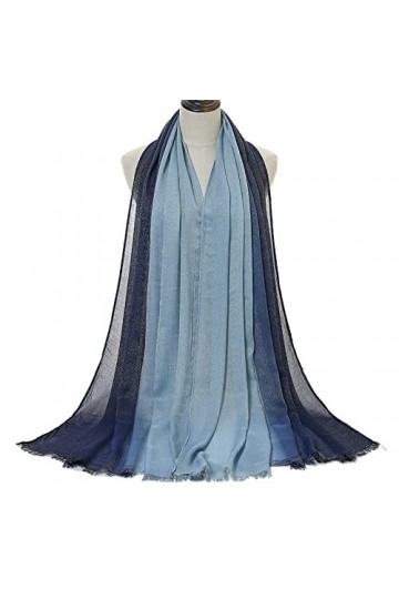 Écharpes dhiver pour femmes - Hijab en coton bleu écharpe pour femmes Soild Shimmer avec fil dor Deux couleurs Pashmina Lon