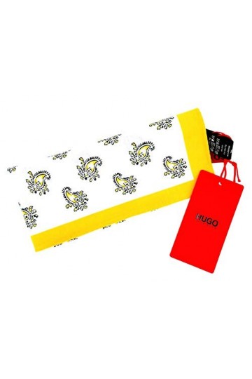 Gemelolandia | Foulard de poche en soie pure Cashmere blanc et jaune 33 x 33 cm | Cadeaux Originaux Pour la Décoration Vêteme