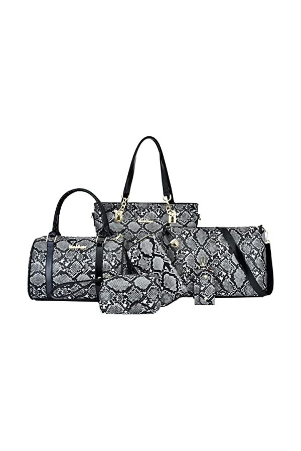 NIYUTA Sacs portés épaule Sacs portés Main Femme Mode Grande capacite PU Cuir Sacs bandoulière Cabas 6pc Ensemble Gris