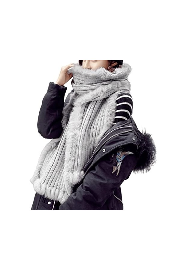 HAODA Écharpes Écharpe en Tricot dhiver for Femmes, Foulards à la Lapin de Lapin Chaud Doux, Couleur Solide épaississement d