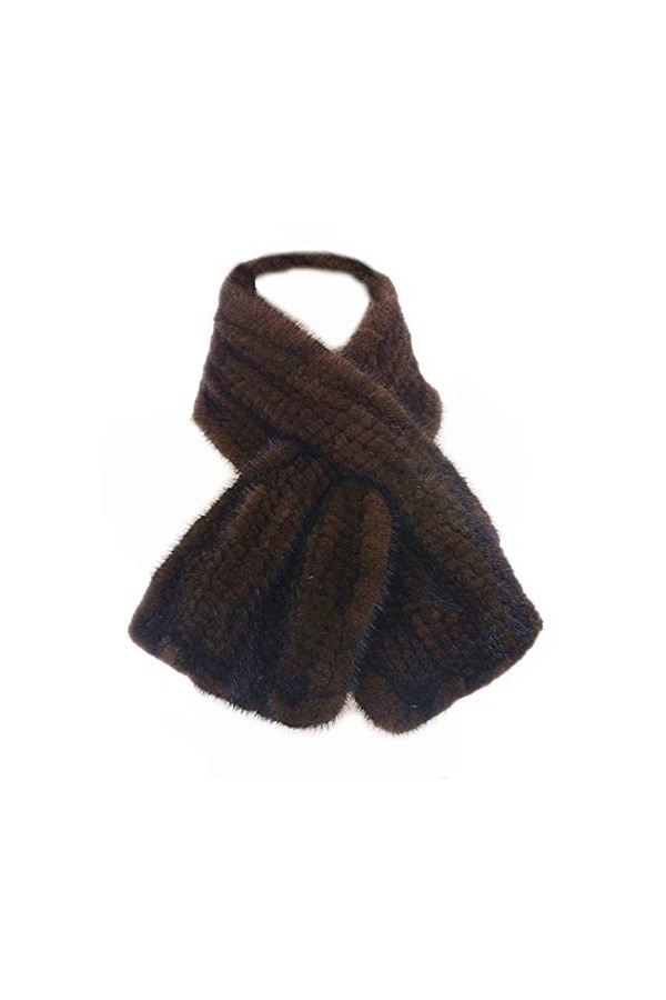 DTLDYG Femme Forrure Echarpe Vraie Fourrure de Vison Tricoté Écharpe Hiver Chaud Marron 