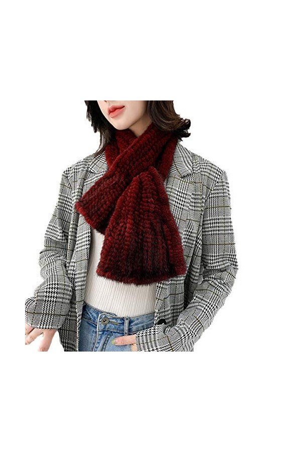 DTLDYG Femme Forrure Echarpe Vraie Fourrure de Vison Tricoté Écharpe Hiver Chaud Marron 