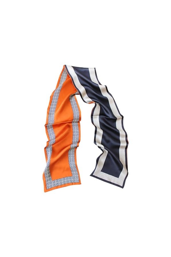 FOUNCY Foulards légers Écharpe longue en Satin crêpe de tempérament, foulard en soie multifonctionnel imprimé avec bande flot
