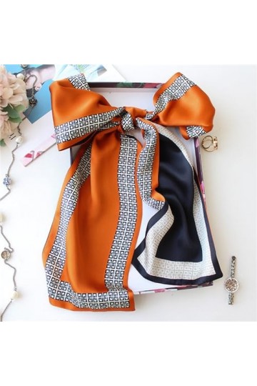 FOUNCY Foulards légers Écharpe longue en Satin crêpe de tempérament, foulard en soie multifonctionnel imprimé avec bande flot