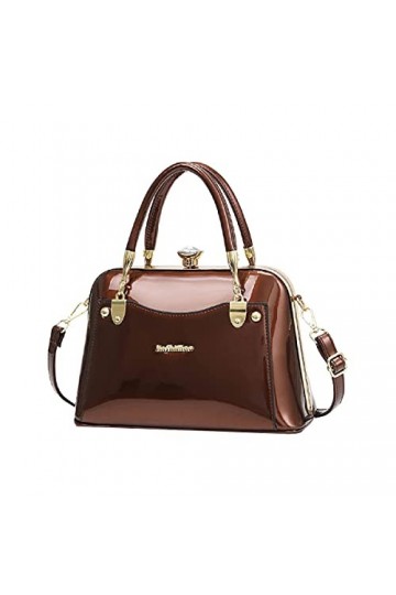 NIYUTA Sac à Main pour Dames Sac à bandoulière en Cuir Verni Sac à bandoulière Sac en Cuir Brillant Marron