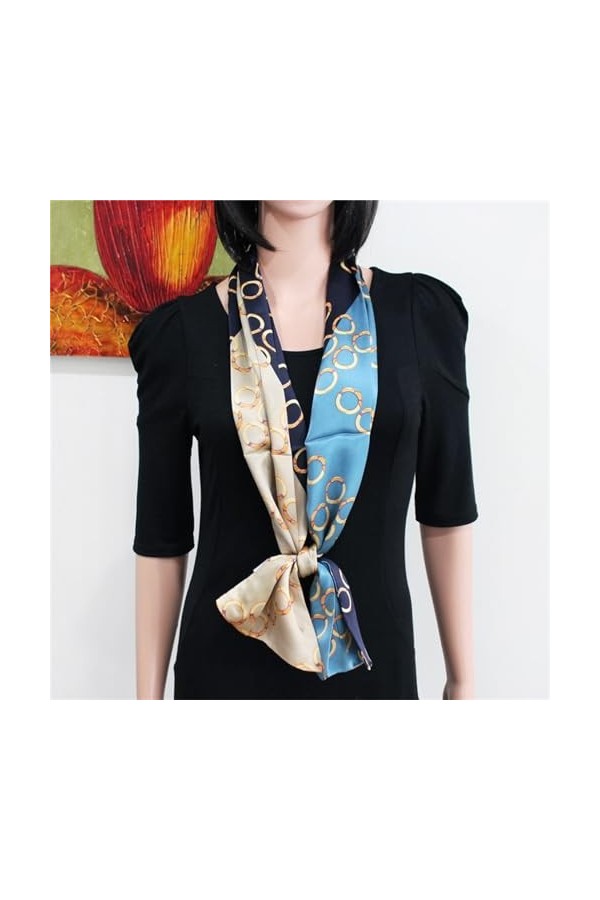 FOUNCY Foulards légers Écharpe en soie réversible à Double couche for femmes, Patchwork géométrique, mode étrangère, longue b