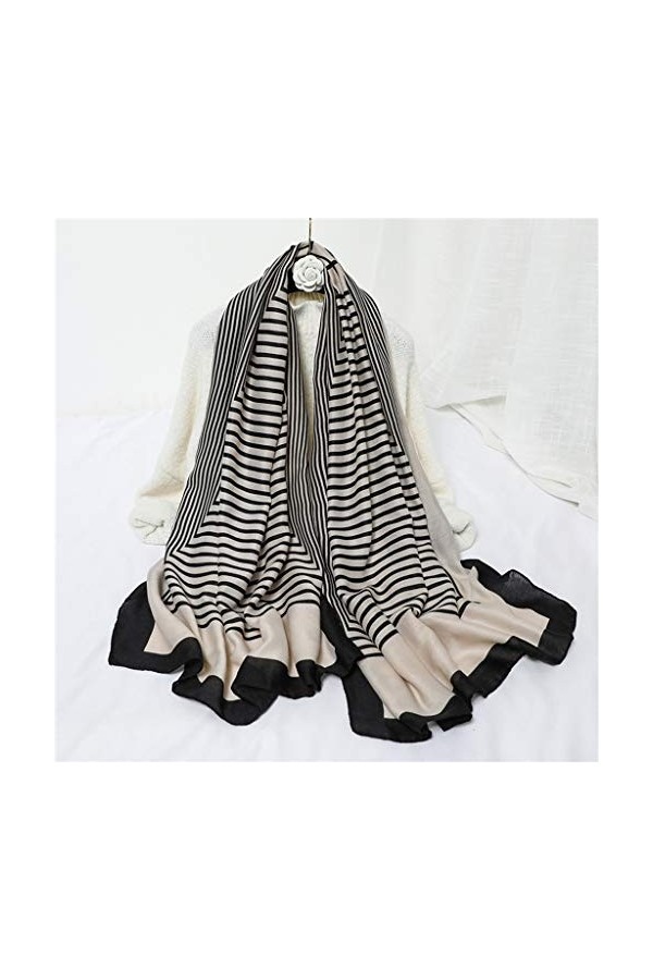 NXYJD Femmes Coton écharpe Mode rayé imprimé Foulard Hijab Pashmina châles Dame enveloppes Voyage écharpes Femme Bufanda Col