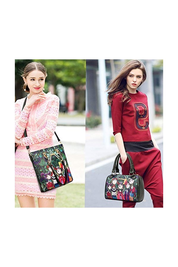 NIYUTA Sac a Main Femme PU Mode Sac Bandouliere Porte Monnaie Tote Bag 6 Pcs Grande Capacité Sac Fils-mère Vert