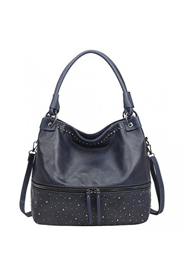 NIYUTA® Femme Sacs portés Main Rétro Rivet Sacs portés épaule PU Cuir Peau Douce Sacs bandoulière Bleu