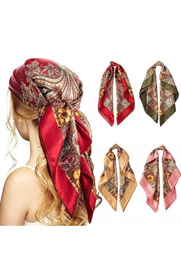 Angelhood Lot de 4 foulards carrés en satin pour femme - 88,9 cm, Couleur F, 35”