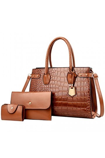 NIYUTA® Sacs portés Main Femme de Marque Mode Cabas Sacs portés épaule Sacs bandoulière Sac a Main 3pc Ensemble Brun