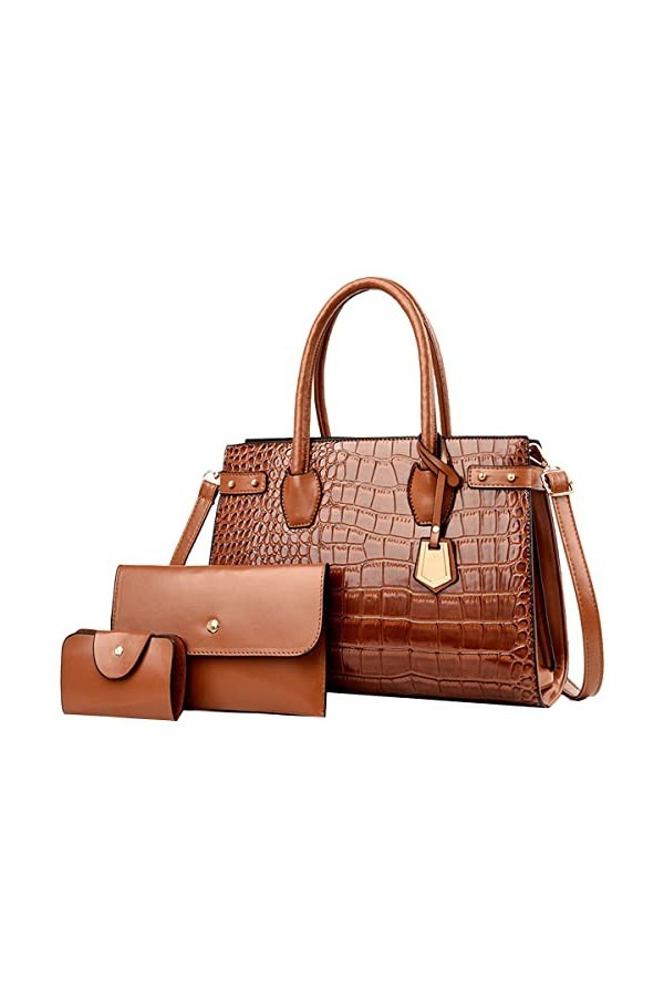 NIYUTA® Sacs portés Main Femme de Marque Mode Cabas Sacs portés épaule Sacs bandoulière Sac a Main 3pc Ensemble Brun