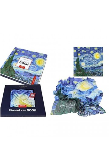 CARMANI - Foulard tendance pour femme avec Vincent van Gogh, la nuit étoilée, 90 x 90 cm, multicolore, 90 x 90 cm