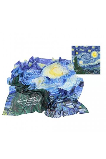 CARMANI - Foulard tendance pour femme avec Vincent van Gogh, la nuit étoilée, 90 x 90 cm, multicolore, 90 x 90 cm