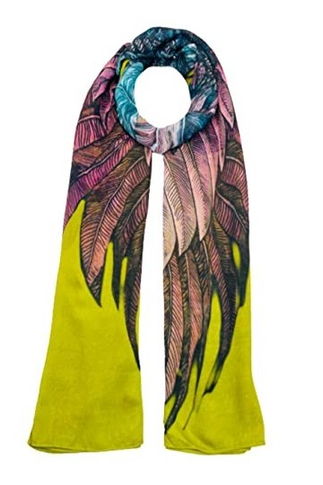Selection Privee ETOLE bird wing Jaune Foulard 90% Modal,10% Soie imprimé Echarpe Pour la femme 100x200cm,Châle avec motif.