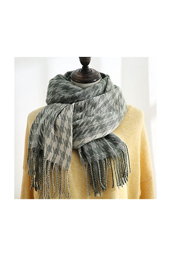 Automne Hiver Femmes Écharpes Foulard À Carreaux Écharpe Cachemire Femmes Châle Cape Color : Dark Khaki, Size : 65x185 cm 