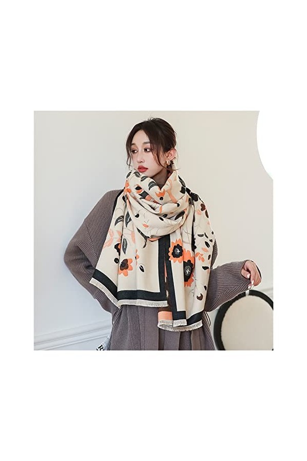 écharpe Fleur Imprimer Hiver Écharpe Femmes Cachemire Chaud Pashmina Foulard Femme Foulards Longue Couverture Épais Doux Châl