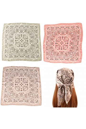 Lot de 3 foulards en satin pour cheveux - 70 cm - Pour femmes et filles, Rose, vert clair, kaki, 70 cm