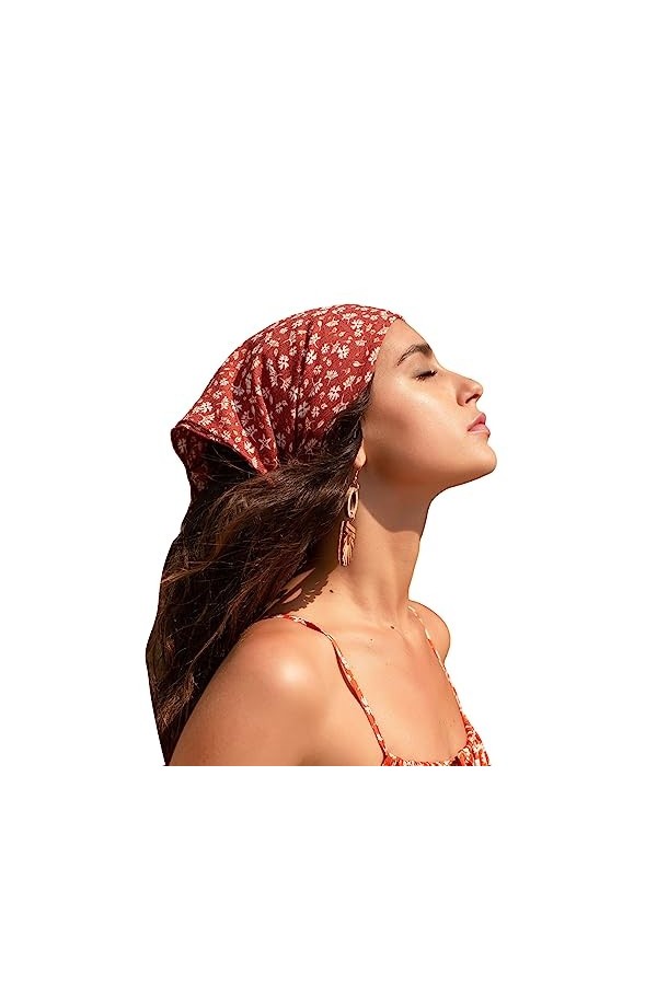 Floerns Foulard léger pour femme avec fleurs, marron, taille unique