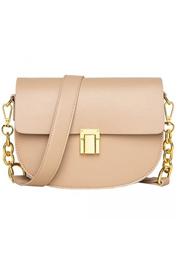 NIYUTA ® Sacs bandoulière Femme Cuir véritable Sacs portés Main Tendance Sacs portés épaule chaîne Sacoche de Selle Kaki