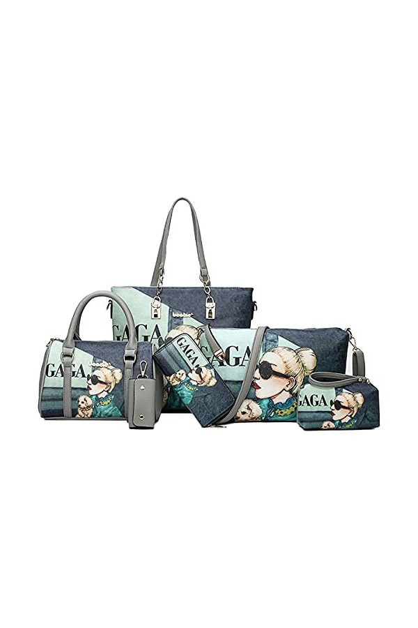 NIYUTA Sac Dames à Main Simplicité Mode Cuir PU Gros Sac Costume Six pièces Sacs à bandoulière Noir