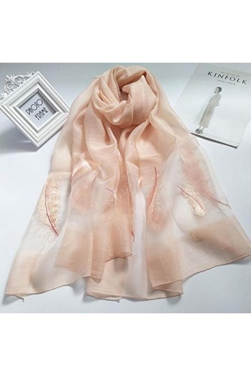 WLLLO Foulard en soie tout-aller femme longue écharpe brodée châle châle section mince-G