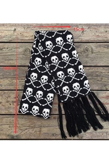 MOBAAK Echarpes Et Foulards Femme Écharpe Crâne Hiver Tricoté Unisexe Écharpe Squelette Écharpe Wraps Avec Frange Noir Foular