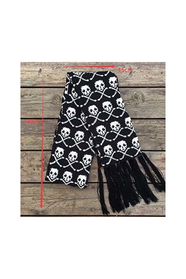 MOBAAK Echarpes Et Foulards Femme Écharpe Crâne Hiver Tricoté Unisexe Écharpe Squelette Écharpe Wraps Avec Frange Noir Foular