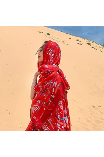 BAZIGA Dames Châle Style Ethnique Foulard en Soie Printemps Et Été Impression Voyage Mode Écharpe pour Femme Rouge 180x90cm 